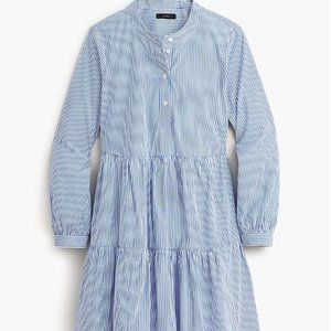 J Crew Factory Striped Stretch Cotton Poplin Tiered Dress Medium